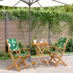 Berkfield Home 3 Piece Bistro Set Leaf Pattern Fabric & Solid Wood in Green