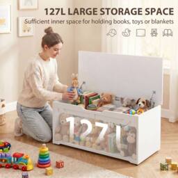 HOMCOM Storage Trunk for Living Room, with Safety Hinges, 100cm, White - thumbnail 4