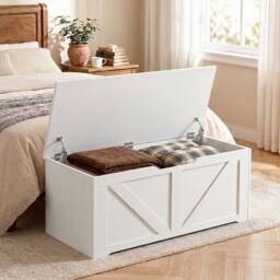 HOMCOM Storage Trunk for Living Room, with Safety Hinges, 100cm, White - thumbnail 1