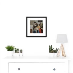 Artery8 Gabriel Metsu The Sick Child Painting 8X8 Inch Square Wooden Framed Wall Art Print Picture with Mount in Black - thumbnail 2
