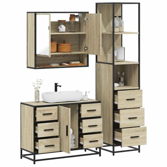 Berkfield Home 3 Piece Bathroom Furniture Set Sonoma Oak Engineered Wood in Brown - image 1