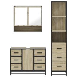 Berkfield Home 3 Piece Bathroom Furniture Set Sonoma Oak Engineered Wood in Brown - thumbnail 5