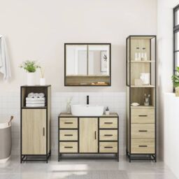 Berkfield Home 3 Piece Bathroom Furniture Set Sonoma Oak Engineered Wood in Brown - thumbnail 4