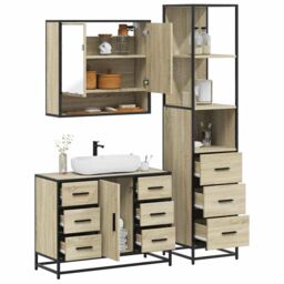 Berkfield Home 3 Piece Bathroom Furniture Set Sonoma Oak Engineered Wood in Brown - thumbnail 1