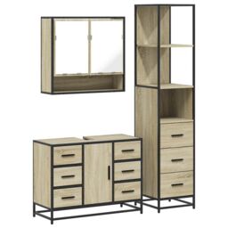Berkfield Home 3 Piece Bathroom Furniture Set Sonoma Oak Engineered Wood in Brown - thumbnail 2