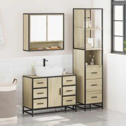 Berkfield Home 3 Piece Bathroom Furniture Set Sonoma Oak Engineered Wood in Brown - thumbnail 3