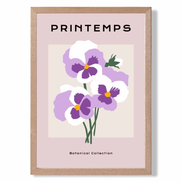ARTZE Purple Pansies Flower Market Simplicity Framed Print SIZE: A2 with Oak Frame - Size: A4 - image 1