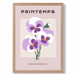 ARTZE Purple Pansies Flower Market Simplicity Framed Print SIZE: A2 with Oak Frame - Size: A4
