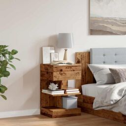 Berkfield Home Bedside Cabinet Old Wood 40x35x65 cm Engineered Wood in Brown - Size: 40 x 35 x 65 cm - thumbnail 3