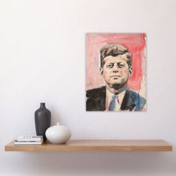 "Artery8 John Kennedy JFK USA President Watercolour Wall Art Print in Red - Size: W12"" x H16""" - thumbnail 4