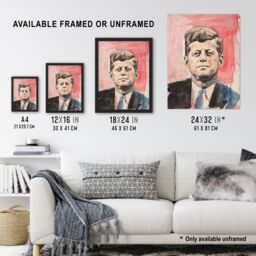 "Artery8 John Kennedy JFK USA President Watercolour Wall Art Print in Red - Size: W12"" x H16""" - thumbnail 3