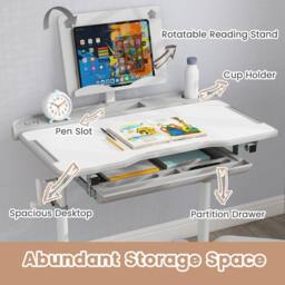 Costway Kids Study Desk&Chair Height-Adjustable Activity Desk Set Tilt Desktop in Grey - thumbnail 7