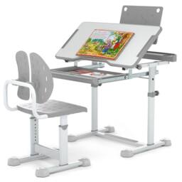Costway Kids Study Desk&Chair Height-Adjustable Activity Desk Set Tilt Desktop in Grey - thumbnail 9