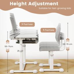 Costway Kids Study Desk&Chair Height-Adjustable Activity Desk Set Tilt Desktop in Grey - thumbnail 5