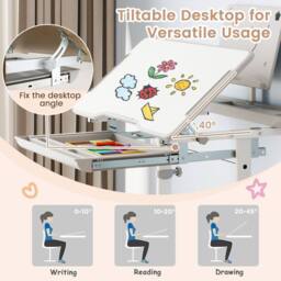 Costway Kids Study Desk&Chair Height-Adjustable Activity Desk Set Tilt Desktop in Grey - thumbnail 6