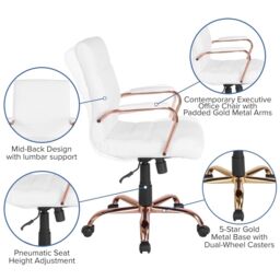 FWStyle White & Rose Gold Faux Leather Low Back Designer Office Chair - thumbnail 4