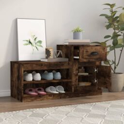 Berkfield Home Shoe Cabinet Smoked Oak 100x42x60 cm Engineered Wood in Brown - Size: 100 x 42 x 60 cm - thumbnail 3