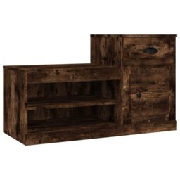 Berkfield Home Shoe Cabinet Smoked Oak 100x42x60 cm Engineered Wood in Brown - Size: 100 x 42 x 60 cm - thumbnail 2
