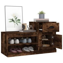 Berkfield Home Shoe Cabinet Smoked Oak 100x42x60 cm Engineered Wood in Brown - Size: 100 x 42 x 60 cm - thumbnail 5