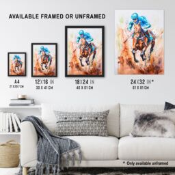 "Artery8 Jockey Horse Racing Ascot Derby Watercolour Framed Art Print in Blue - Size: W12"" x H16""" - thumbnail 3