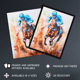 "Artery8 Jockey Horse Racing Ascot Derby Watercolour Framed Art Print in Blue - Size: W12"" x H16""" - thumbnail 2