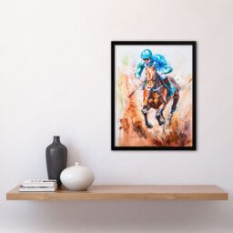 "Artery8 Jockey Horse Racing Ascot Derby Watercolour Framed Art Print in Blue - Size: W12"" x H16""" - thumbnail 4