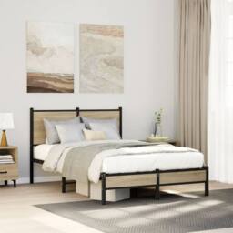 Berkfield Home Metal Bed Frame without Mattress Sonoma Oak 120x190 cm Small Double in Brown - thumbnail 1