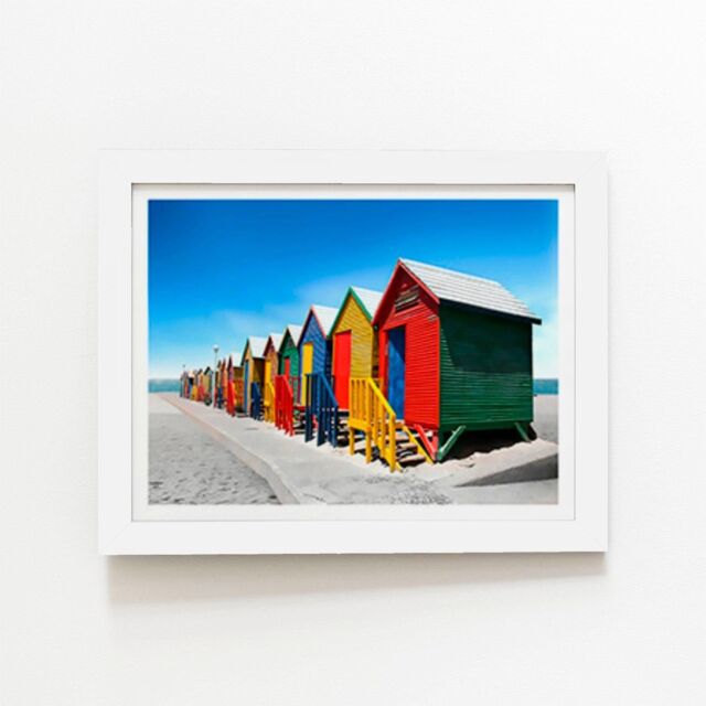 "Warren Reed - Designer Colourful Bathing Cabins Framed Art Print in White - Size: W24"" x H36""" - image 1