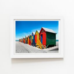 "Warren Reed - Designer Colourful Bathing Cabins Framed Art Print in White - Size: W24"" x H36""" - thumbnail 2