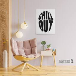 "Artery8 Chill Out Fun Bold Simple Typography Design Canvas Wall Art Print in White - Size: W24"" x H32""" - thumbnail 3