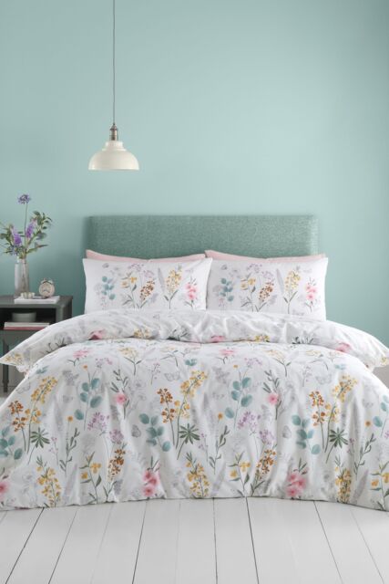 Catherine Lansfield 'Emilia Floral' Reversible Duvet Cover Set in White - Size: Double - image 1