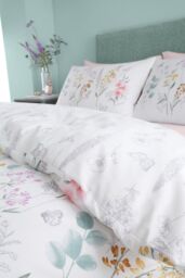 Catherine Lansfield 'Emilia Floral' Reversible Duvet Cover Set in White - Size: Double - thumbnail 4