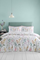 Catherine Lansfield 'Emilia Floral' Reversible Duvet Cover Set in White - Size: Double