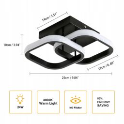 COMELY Ceiling Light Square Modern LED, Small Ceiling Lamp, 22W, 3000K, Black - thumbnail 5