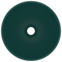 Berkfield Home Luxury Bathroom Basin Round Matt Dark Green 32.5x14 cm Ceramic - thumbnail 3