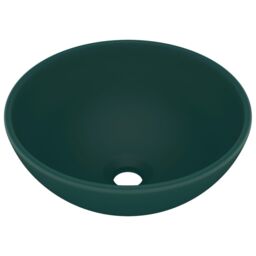 Berkfield Home Luxury Bathroom Basin Round Matt Dark Green 32.5x14 cm Ceramic - thumbnail 2
