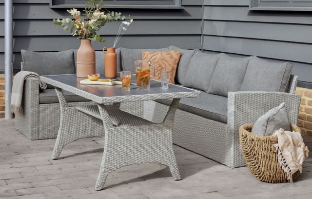Mint Outdoor Stockholm Outdoor Lounge Set- 6 Seats Removable Cushions Garden Rattan- Grey - image 1