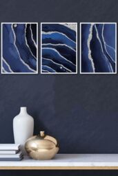 ARTZE Abstract Navy Blue Silver Strokes Framed Wall Art - Medium in White - Size: W45 cm x H62 cm x D20mm - thumbnail 1