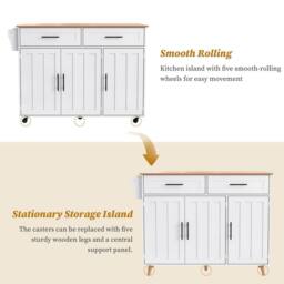 Merax Kitchen Island Trolley with Foldable Tabletop, Storage Cabinet Drawers in White - thumbnail 8