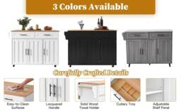 Merax Kitchen Island Trolley with Foldable Tabletop, Storage Cabinet Drawers in White - thumbnail 9