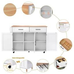 Merax Kitchen Island Trolley with Foldable Tabletop, Storage Cabinet Drawers in White - thumbnail 7