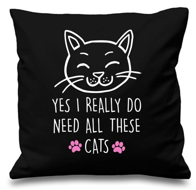 "60 SECOND MAKEOVER Black Cushion Cover Cat Yes I Really Do Need All These Cats 16"" x 16"" Mum Friend Gift Decorative - Size: 40 cm x 40 cm"