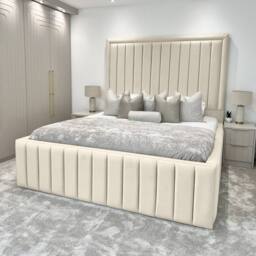 Living Comfort Bedz Hampton Slatted Base Upholstered Bed with 54-Inch panel Headboard in Cream - Size: Single - thumbnail 1