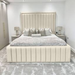 Living Comfort Bedz Hampton Slatted Base Upholstered Bed with 54-Inch panel Headboard in Cream - Size: Single - thumbnail 2