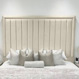 Living Comfort Bedz Hampton Slatted Base Upholstered Bed with 54-Inch panel Headboard in Cream - Size: Single - thumbnail 3