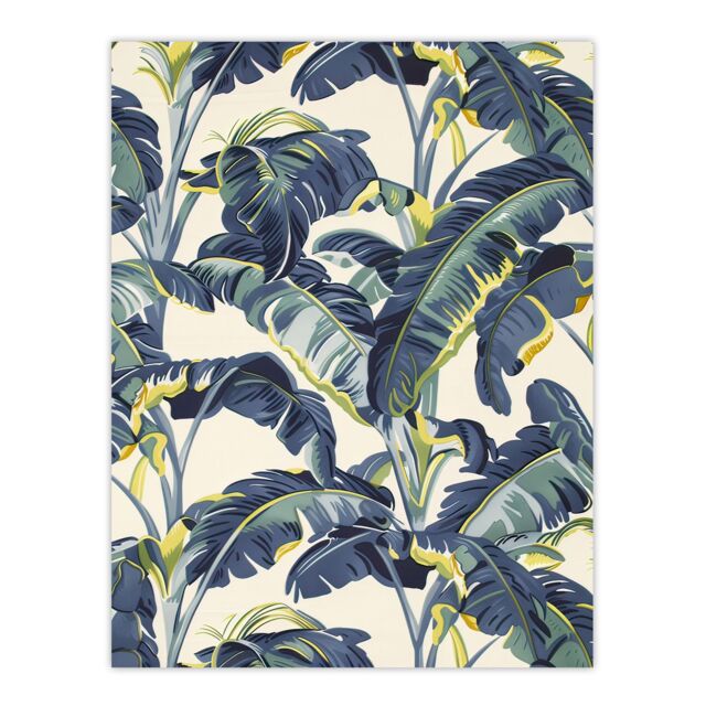 "Artery8 Banana Plant Artwork Leaves Foliage Tropical Wall Art Print in Blue - Size: W12"" x H16""" - image 1