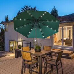 OUTSUNNY 2.7m Patio Garden Umbrella Outdoor Parasol with Tilt Crank & 24 LEDs Lights in Green - thumbnail 1