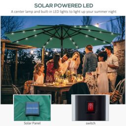 OUTSUNNY 2.7m Patio Garden Umbrella Outdoor Parasol with Tilt Crank & 24 LEDs Lights in Green - thumbnail 4