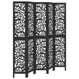 Berkfield Home Room Divider 5 Panels Black Solid Wood Paulownia - thumbnail 2