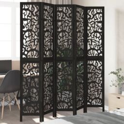 Berkfield Home Room Divider 5 Panels Black Solid Wood Paulownia - thumbnail 1